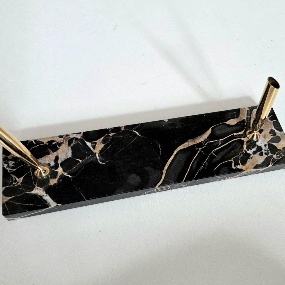 Vintage Sheaffer Touchdown Desk Set Gold Black Marble.  12'' x 3''. No pens.